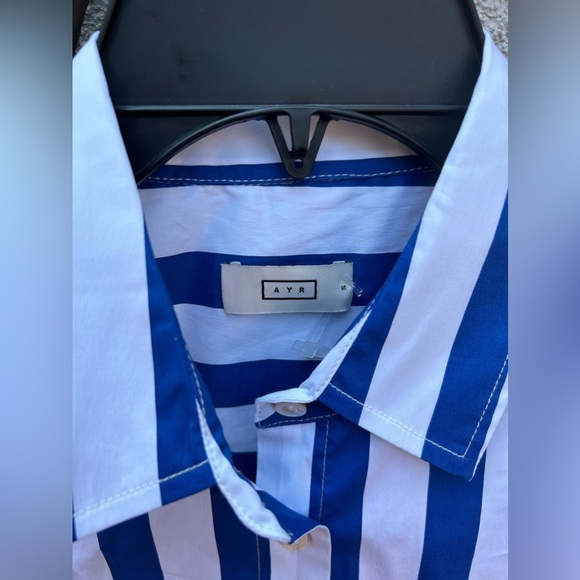 AYR The Deep End Button Down Shirt Marais Blue Regatta Stripes - Picture 7 of 10